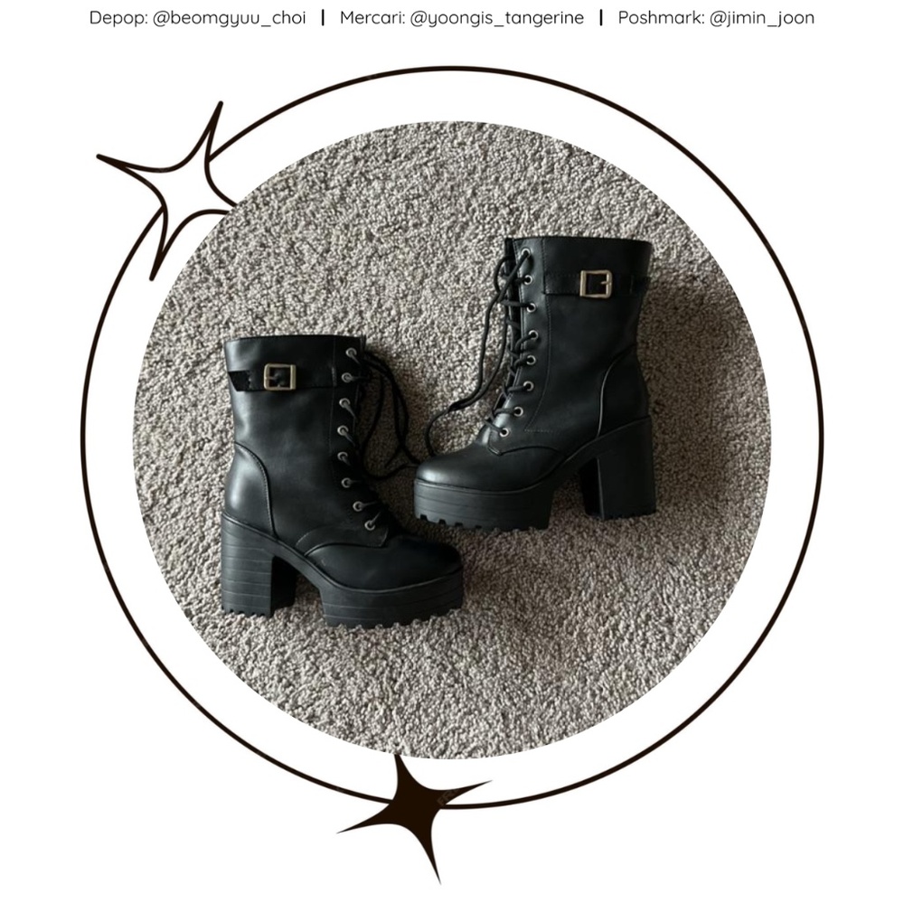 Black platform heeled boots